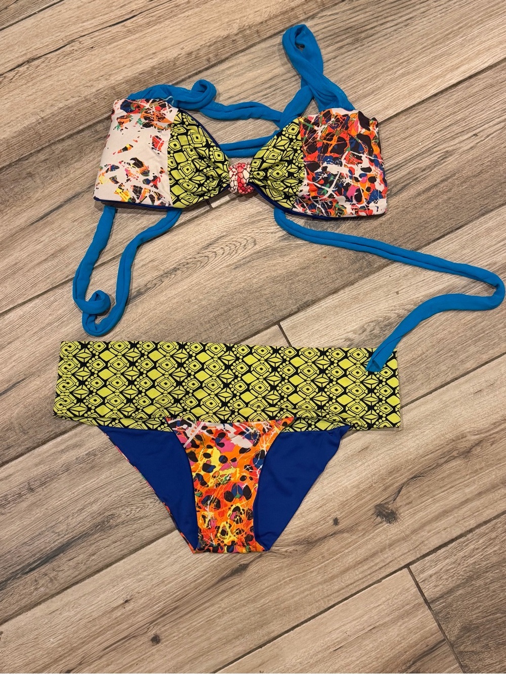 Reversible Multicolor Halter Bikini Set – Bold Geometric Print